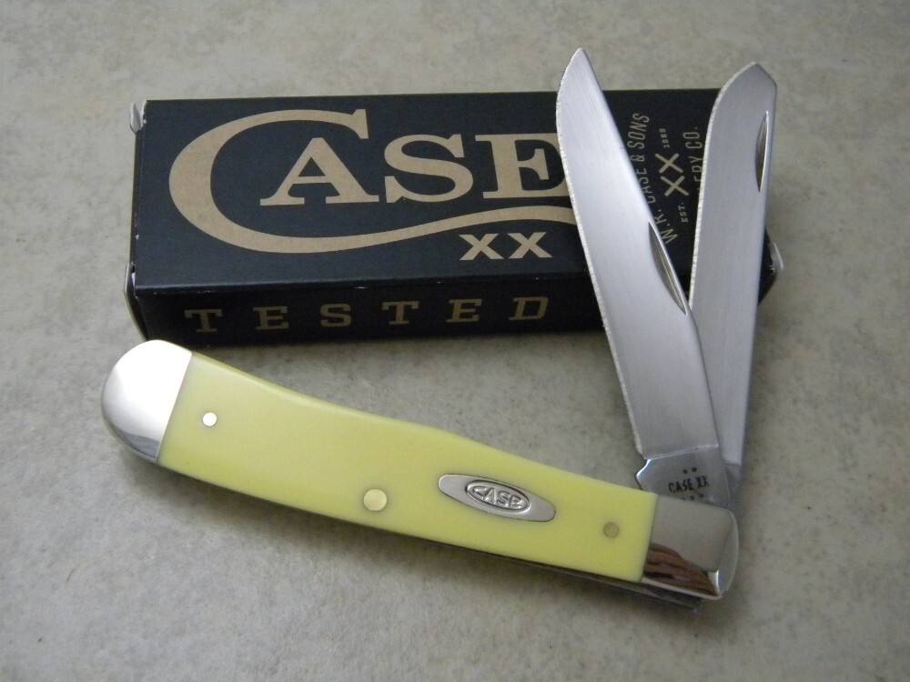 kase.c④ Case XX USA 5 Dot 3254 Yellow Trapper Knife NIB