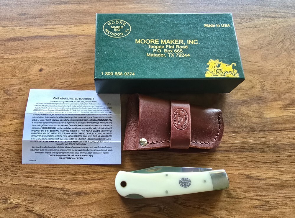 Moore Maker #5106LB “Mountain Man” White Bone Lockback Knife – NIB