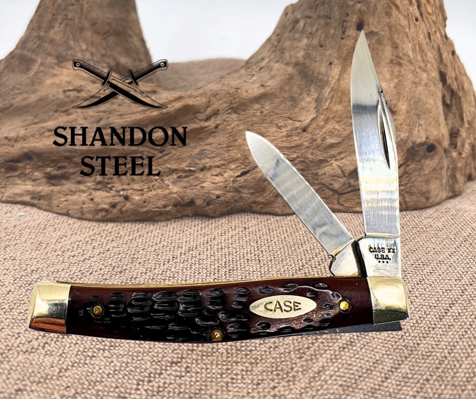 CASE XX USA 3 DOT 1977 JIGGED BROWN DELRIN 2 BLADE JACK POCKET