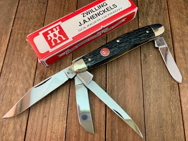 Henckels by Boker 4 Blade Stockman Black Jigged Bone Carbon Steel