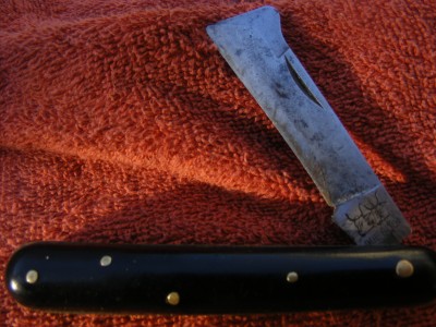DUE BUOI black plastic(?)GOINS says 1887-present.I have no idea of age.I got it from the same seller as the SCHRADE CUTLERY