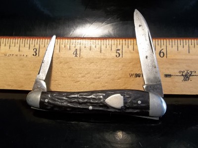 This has a blade etching hard to read, tang stamped L.F.&amp; C. U.S.A. Back tang stamped 02490<br />second blade tang reads L.F.&amp; C. U.S.A.