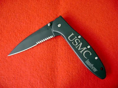 Kershaw Leek 1660 Serrated Edge - USMC Mark Open.JPG
