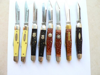 The four knife from left has Saber grind both sides