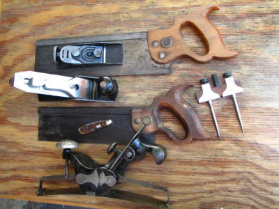 Back saws, hand planes and trammel points.