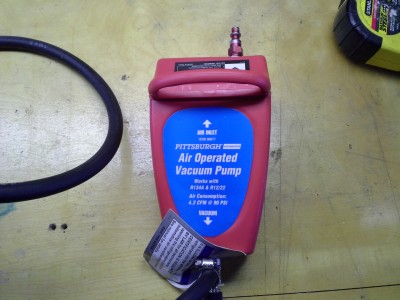 Went down to Harbor Freight &amp; picked up a vacuum pump that you hook to compressed air to create the vacuum. $15 bucks. Small price to pay so I don't pass out anymore.