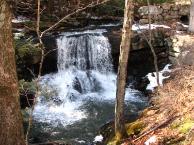Just upstream of site. Originally a pond for water power from 2' pipe top right.