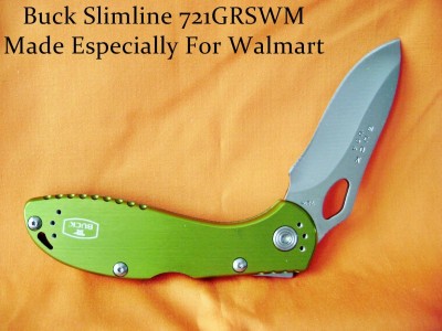 Buck 721 Slimline GRSWM Green - Plain Edge (Walmart) Open.JPG