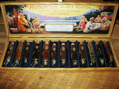 Display box copy with Remingtons, NYK Co, Case Bradford (non-official), etc.