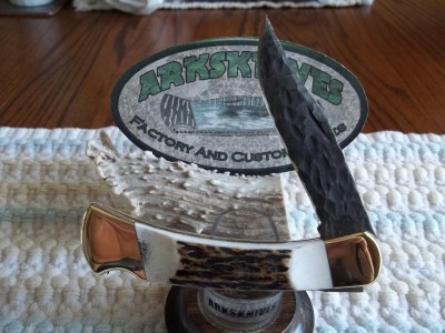 Buck 110 Full Chipflint Blade with Moose Antler Handles and Fileworked Rocker