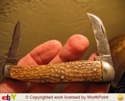 Vintage ODD J A Henckels Folding Knife Bone Hndls 2 Bl  2.jpg