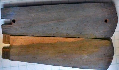 These are the handles after I had thinned them a little on the belt sander.