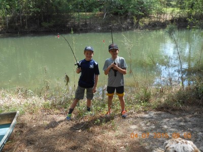 Both caught a fish at the same time