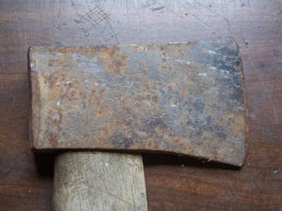 before, rusty, beat, peened, pitted, nicked edge, bad handle etc