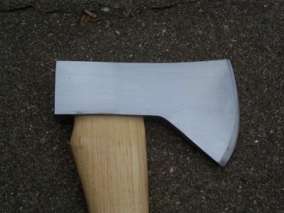 After, cleaned up and reshaped, lost what was left of the markings when I shaved the peening off the poll. It's a user anyway so not a huge deal