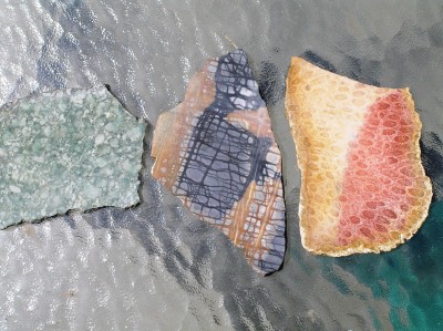 Jade, Picasso Marble, and 350 Million year old fossil coral.