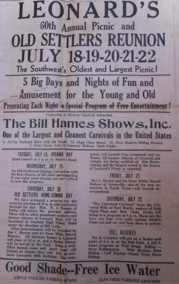 1940 flyer advertising the Leonard Picnic