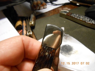 Bolster wiped clean of verdigris with soft table napkin in approx. 10 seconds