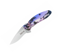 Kershaw Jeep Scallion Knife, 2 1/4" blade, Rubicon Trail aluminum handle, 3 1/2" closed.