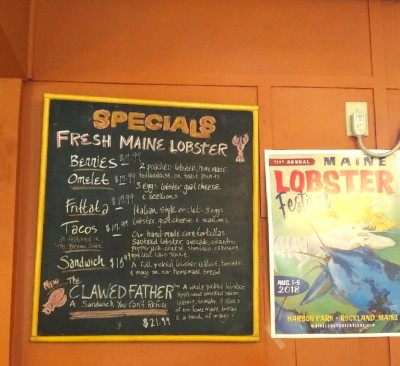 Menu board, cafe in Rockland, ME