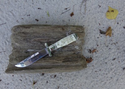 Driftwood, knife, and leaf
