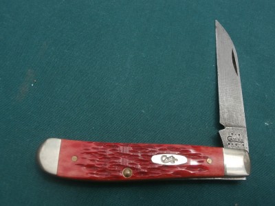 2002 Case 6107D Red Jigged Bone Damascus Wharncliffe Mini Trapper