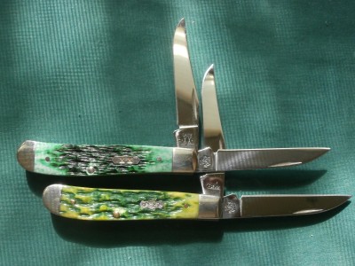 2001-2003 Case SELECT 6207W Bermuda Green &amp; 2007 Case 6207W Lemon-Lime Jigged Bone Wharncliffe Mini Trappers