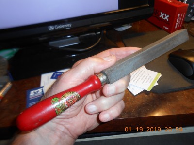 6&quot; X 11/16&quot; Carburundum square w/4 1/2&quot; wood handle.