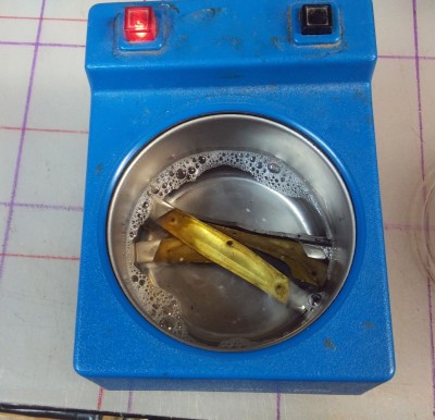 Parts in sonic cleaner
