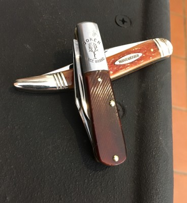 Boker USA #493 Barlow, carbon &amp; bone, '98 Winchester #W15 1924 Toothpick, carbon &amp; bone