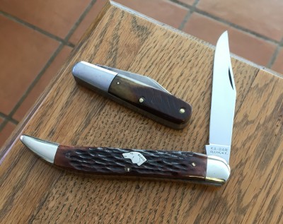 Cattaraugus #2159 Barlow &amp; KA-BAR Dog's Head Texas Toothpick, both carbon &amp; bone