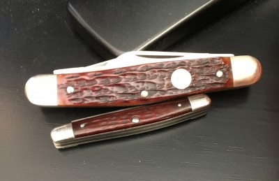 Boker #8573BR Stockman, carbon &amp; bone &amp; '65-'69 Case #6227 Small Premium Jack, CV &amp; bone
