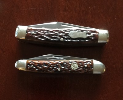 Fight'n Rooster Gunstock Stockman &amp; Boker #280 Whittler, both carbon &amp; bone