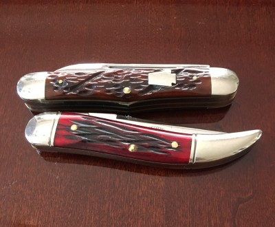 2008 Schatt &amp; Morgan (Queen) #042276 Swell Center Jack with 420HC &amp; bone &amp; 2009 Northfield (GEC) #128109 Toothpick with 1095 &amp; bone