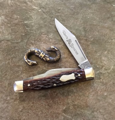 Fight'n Rooster Gunstock Stockman with carbon, bone &amp; the "Celebrated" stamp
