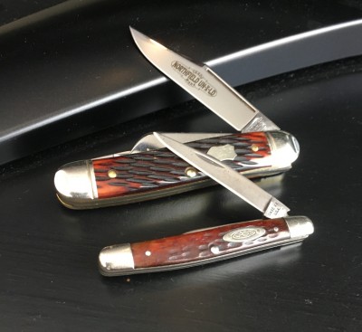 2012 Northfield (GEC) #661317 Calf Roper Medium Stockman with 1095 &amp; bone &amp; '65 to '69 Case #6227 Small Premium Jack with CV &amp; bone