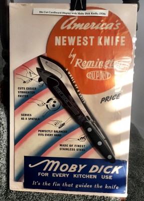 Just for fun a 1930s Diecuts counter display for the mint dick kitchen knife with the knife attached. Happy Easter remingtonites