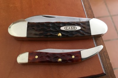 '94 Case #62131 Canoe &amp; '15 Case #610096CV Small Texas Toothpick, both with CV &amp; bone
