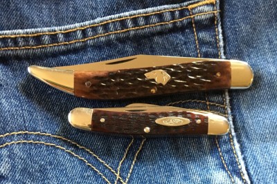 KA-BAR Texas Toothpick with carbon &amp; bone &amp; '65-'69 Case #6318SH Medium Stockman with CV &amp; bone