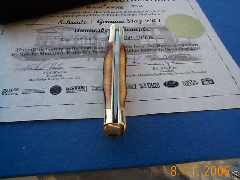 SCHRADE +USA FBI 24K GOLD n STAG KNIFE w CASE