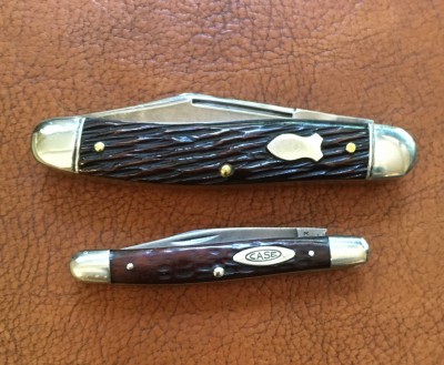 Schrade-Walden #890 Stockman with carbon &amp; bone &amp; '65-'69 Case #6227 Small Premium Jack with CV &amp; bone