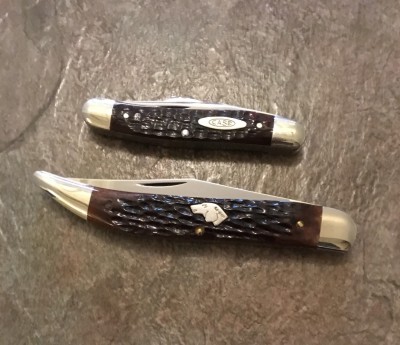 '65-'69 Case XX #6318SH Medium Sockman with CV &amp; bone <br />&amp; '84-'85 KA-BAR Texas Toothpick with carbon &amp; bone