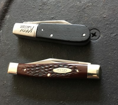 1977 Case #6292 Texas Jack with CV &amp; bone &amp; Keen Kutter <br />(Camillus) #K28813/4 Barlow with carbon &amp; ebony