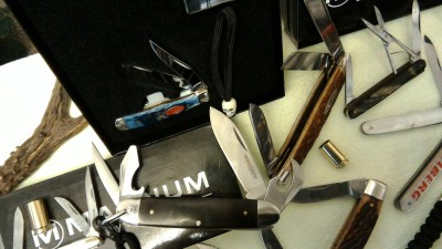 1 - Leatherman tool, 1 - Kissing Crane, 1 - Tester &amp; <br />My FOX, one hand, liner lock that I bought in 2000 to wear to my graduation from Carpenter School.