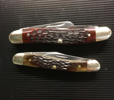 1965-'69 Case #6318SH Medium Stockman &amp; '83 Case #62109X Mini Copperhead Jack, both with CV &amp; bone