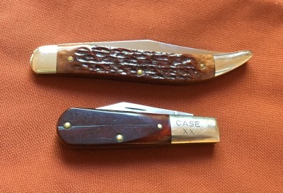 KA-BAR Texas Toothpick with carbon &amp; bone &amp; '70 Case #62009 1/2 Barlow with CV &amp; bone