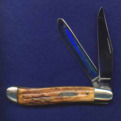 Stag Handled 4 1/2" Trapper Pattern. Etched