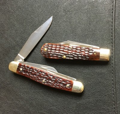 Boker Tree Brand #8573BR Stockman with carbon &amp; bone &amp; 1940-1964 Case #6216 1/2 Barehead Jack with CV &amp; bone