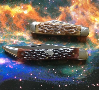Camillus #12 Swell-End Jack with carbon &amp; bone &amp; KA-BAR Texas Toothpick with carbon &amp; bone