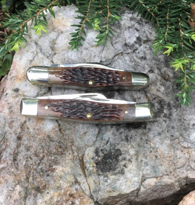 1979 Case #6383 Swell Center Whittler &amp; 1986 Case #63032 Medium Stockman, both with CV &amp; bone